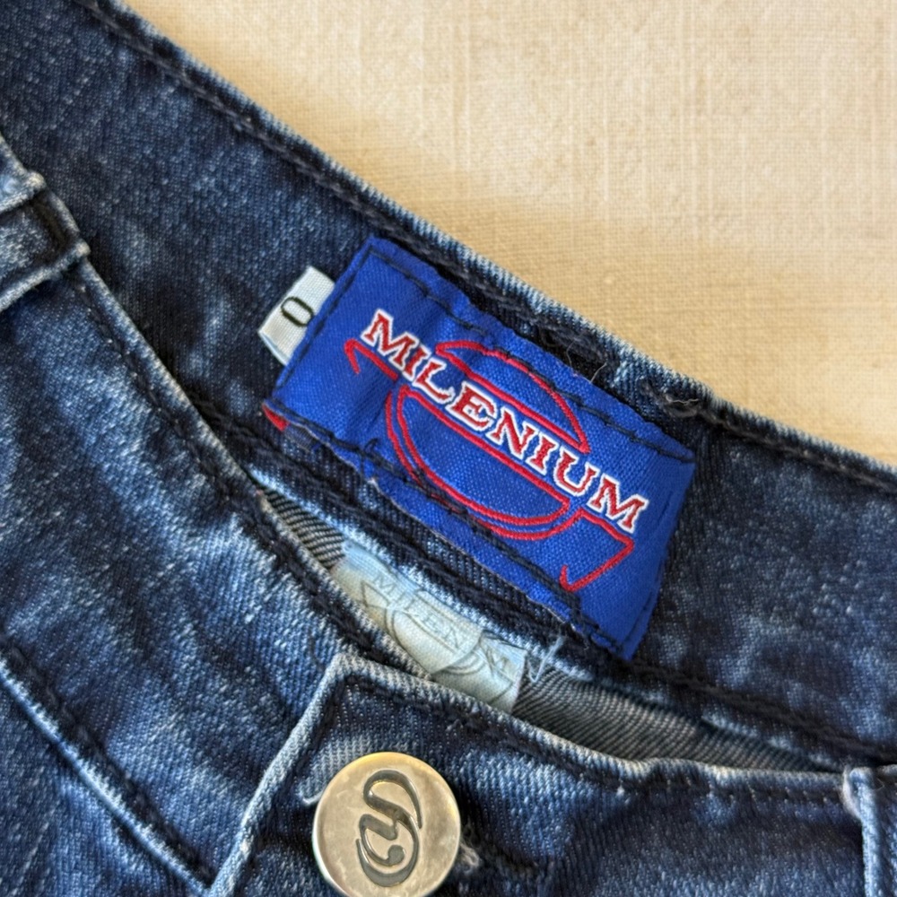 Milenium Denim Maxi Skirt Size 0 Blue Red Palm Tree Graphic Print Y2K Streetwear - Picture 5 of 10